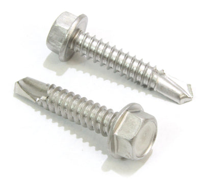 14 X 1-1/4'' Stainless Hex Washer Head Self Drilling Screws, (50 pc) 410 Stainless Steel