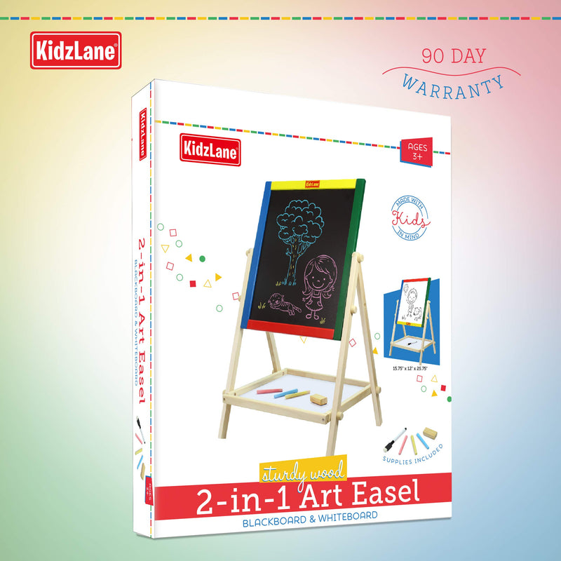 Kidzlane Art Easel for Kids | Wooden Toddler Easel | Double Sided Standing Chalkboard