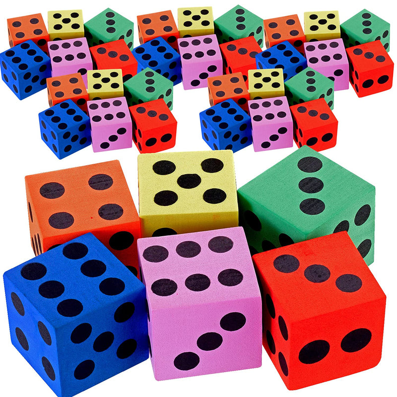 Kicko Big Foam Dice - 36 Pack - 1.5 Inch Square, Assorted Colors - Playing Games -