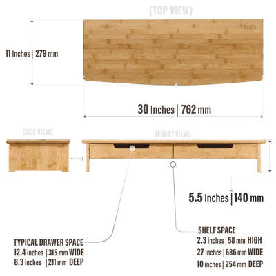 Prosumer'S Choice Bamboo Tv/Monitor Stand And Riser With Dual Pull-Out Drawers Extra