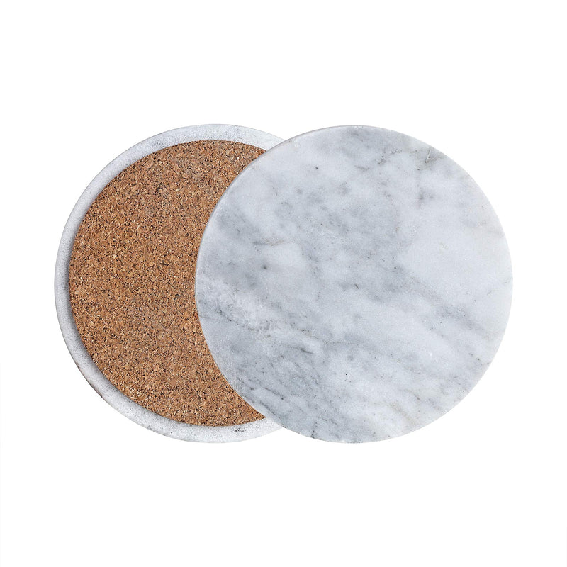 Marble Coaster Set with Cork Back Dia 3.9 Inch Natural Stoneware Pack of 4 (Gray