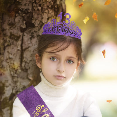 13th Birthday Sash And Tiara For Girls - Fabulous Set: Glitter Sash + Ripples