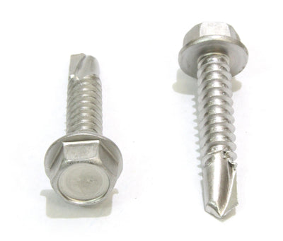 14 X 1-1/4'' Stainless Hex Washer Head Self Drilling Screws, (50 pc) 410 Stainless Steel