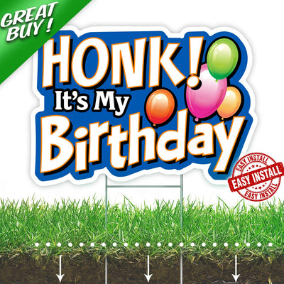 Bigtime Signs HONK! It's My Birthday Sign - 2 Pc Set (Sign/Balloons) with Metal Stakes