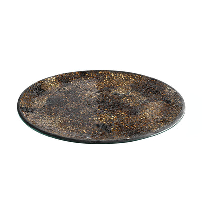 12" Glass Mosaic Candle Plate (Gold/Brown