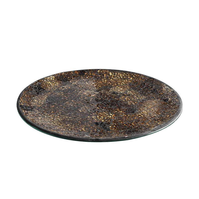 12" Glass Mosaic Candle Plate (Gold/Brown