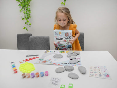 Rock Painting Kit - Set with Extra Large Rocks, 12 Paints, Black Acrylic Marker, Transfer