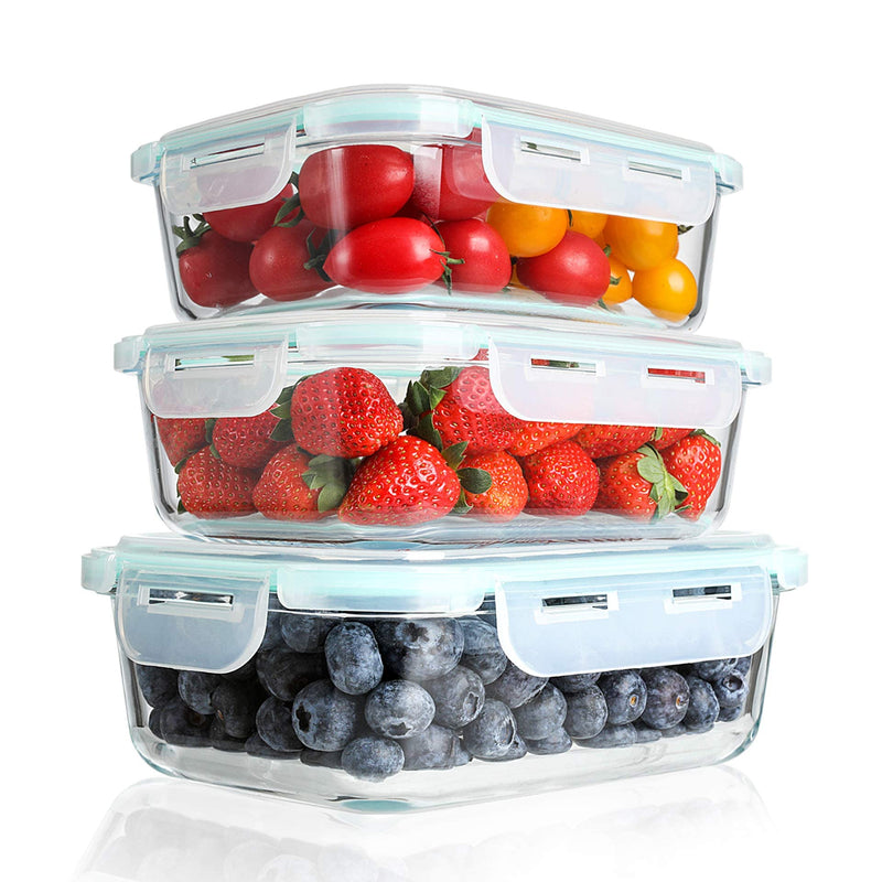 Glass Meal Prep Containers-Glass Food Storage Containers with Lids-Lunch Containers,3 Pack