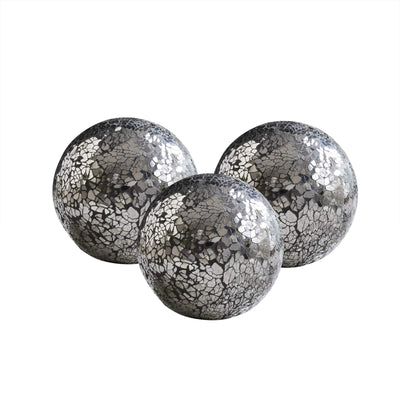 WHOLE HOUSEWARES | Decorative Balls | Set of 3 Glass Mosaic Orbs for Bowls | 4" Diameter