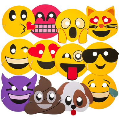 Kicko Foam Emoticon Masks - 12 Pack - 7.5 Inch - for Kids, Party Favors, Stocking