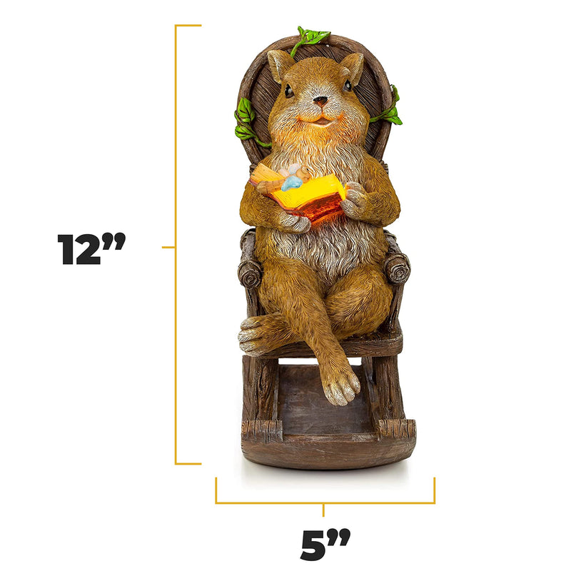 Vp Home Squirrel Reading And Relaxing On Rocking Chair Solar Powered Led Outdoor Decor