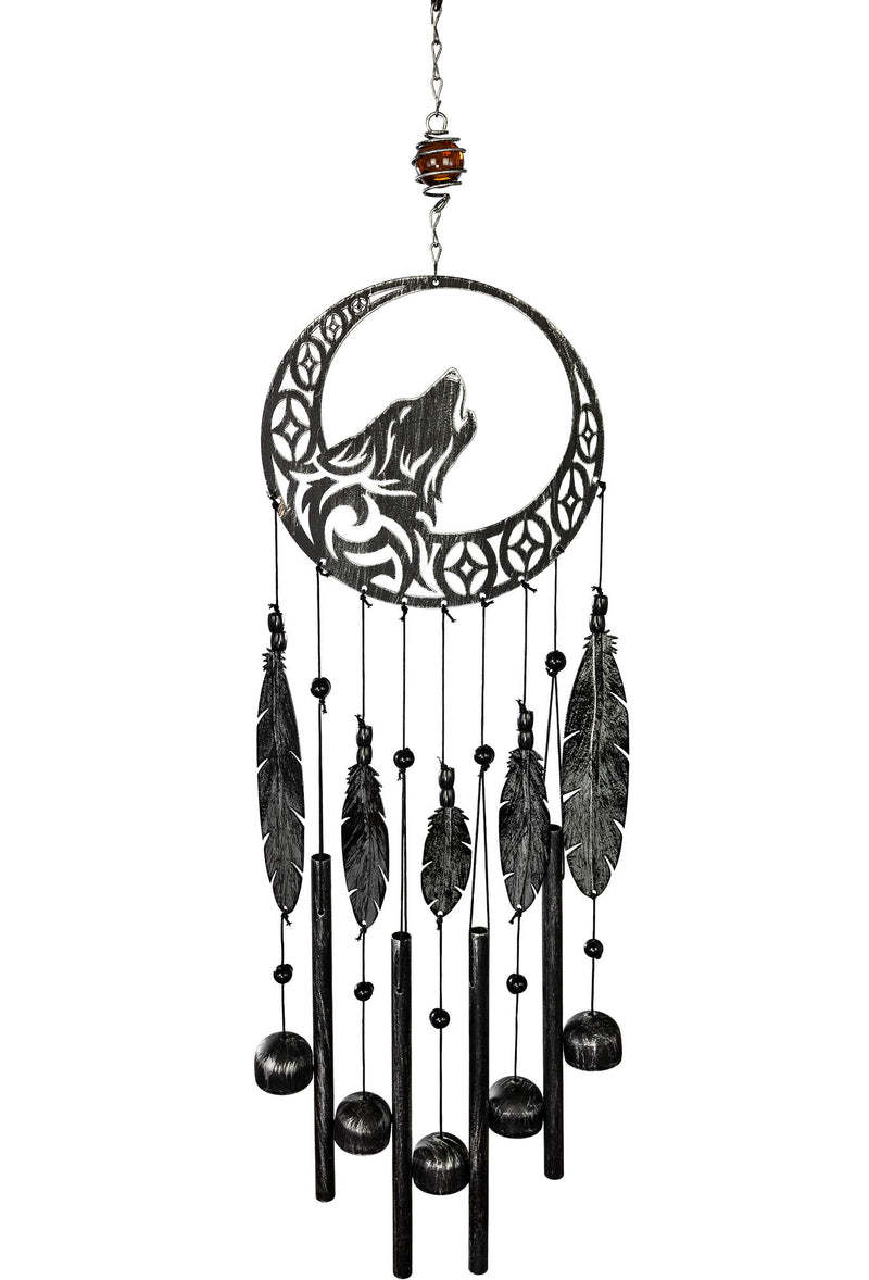 Tribal Wolf Dreamcatcher Outdoor Garden Decor Wind Chime (Rustic Copper)