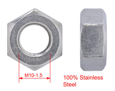 M10-1.5 Metric Stainless Hex Nut, (50 Pack), 304 (18-8) Stainless Steel Nuts, DIN 934,