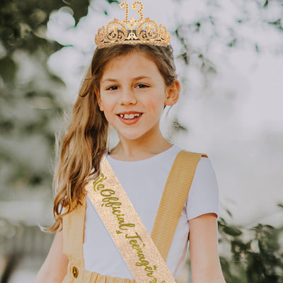 13th Birthday Sash And Tiara For Girls - Fabulous Set: Glitter Sash + Ripples