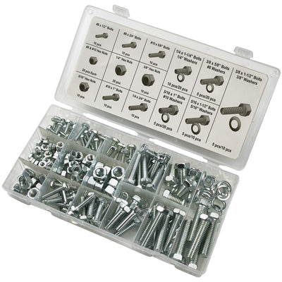 Katzco 240 Piece Standard Nuts and Bolts Set - Zinc Oxide Finish Bolts, Hex Nuts,