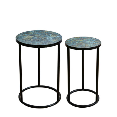 Mosaic Black Metal Round Side Table - Plant Stand - Bistro Table - Glass Top