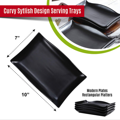 Bruntmor 10"x7" Set Of 4 Curvy Stylish Design Serving Trays Modern Plates Rectangular