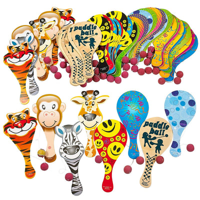 Kicko 9 Inches Paddle Ball Assortment, 50 Pack - Party Favors - Prizes for Children Games