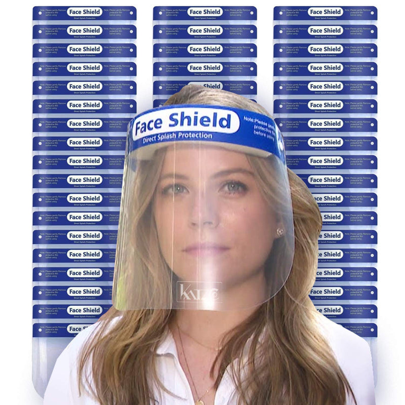 Katzco Reusable Face Shields - 50 Pack - Clear Full Face Visor Mask with Removable