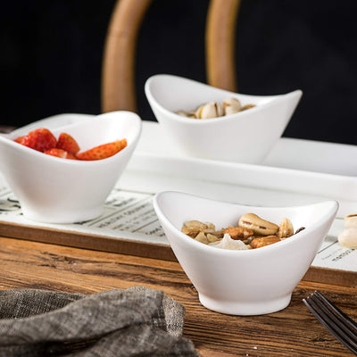 Bruntmor 4 Piece Tray Set with Three Compartment Serving Curvy Bowls, Porcelain Serving