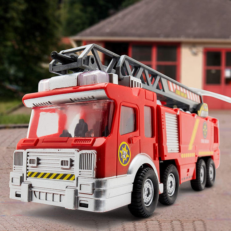 Top Race Fire Engine Truck with Water Pump Spray, Extending Rescue Ladder, and Flashing