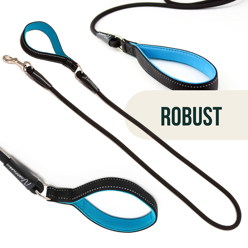 Robust Rope Dog Leash  With Padded Handle  Reflective Hand Loop  Black