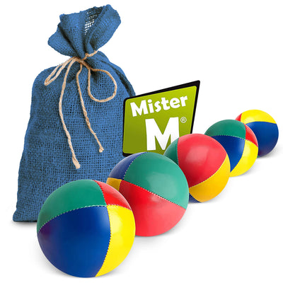 Mister M | 5 Juggling Balls in Beige Jute Bag | Easy to Grip | Waterproof Coating and eco