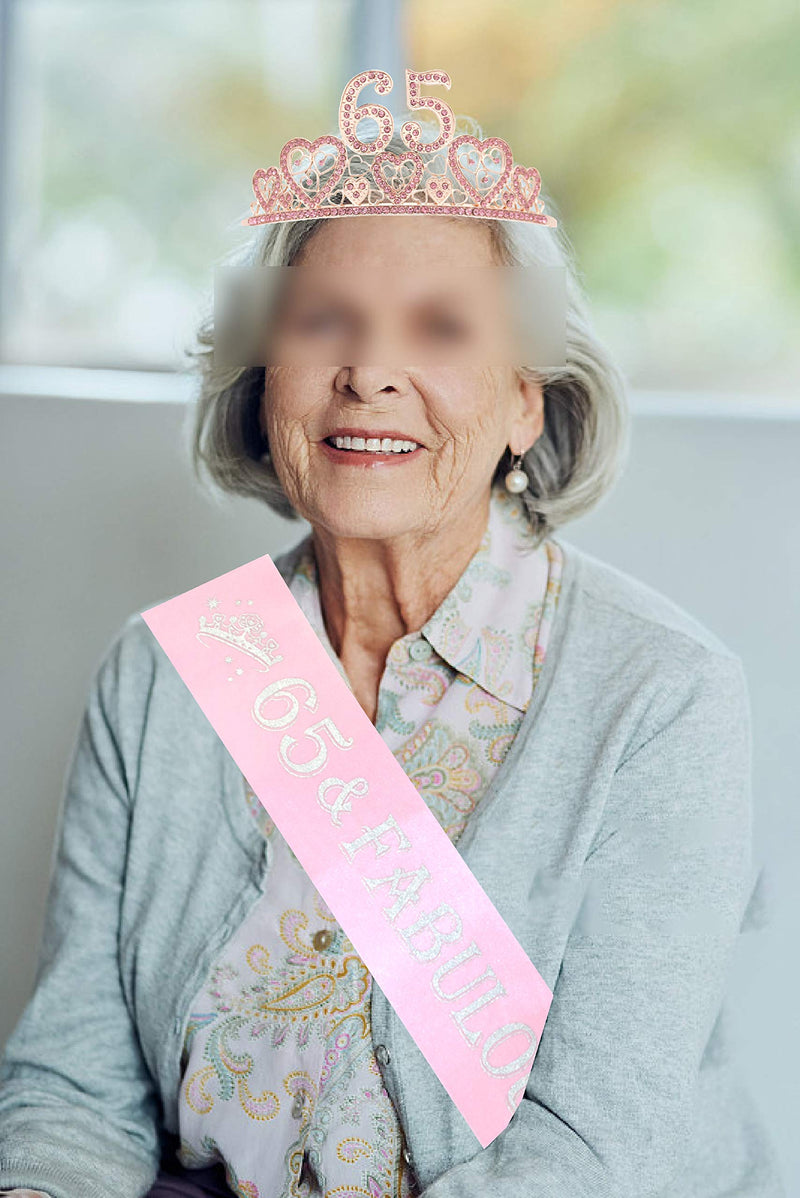 65th Birthday Gifts for Women, 65th Birthday Crown and Sash for Women, 65th Birthday