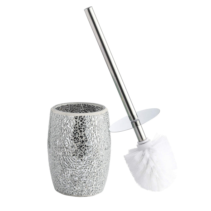 Toilet Brush Set | Toilet Bowl Brush And Holder | Bathroom Accessory Set | Silver Mosaic