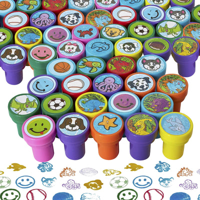 Kicko Stamps Assortment for Kids - 50 Plastic Self-Ink Stampers - to Motivate and Bribe