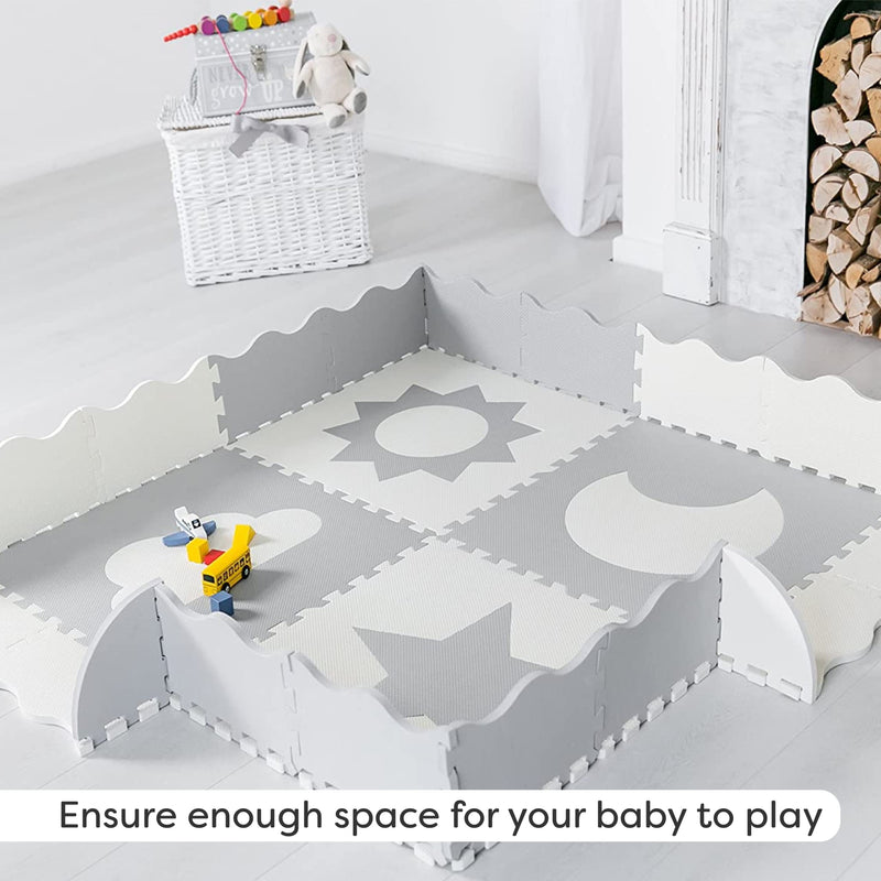 Baby Play Mat Tiles - 61" X 61" Extra Large, Non Toxic Foam Baby Floor Mat - Grey & White