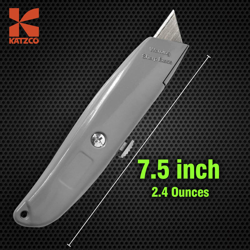 Katzco Retractable Utility Knife - Box Cutter  2 Notch Replacement Utility Blades - 3