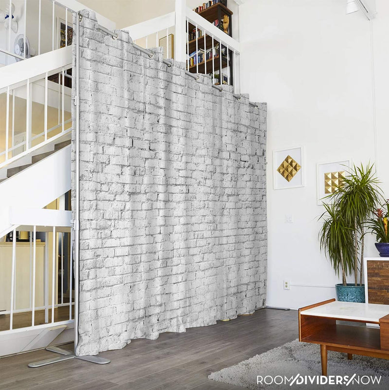 Room Divider Curtain, 9ft Tall X 5ft Wide (White Brick)