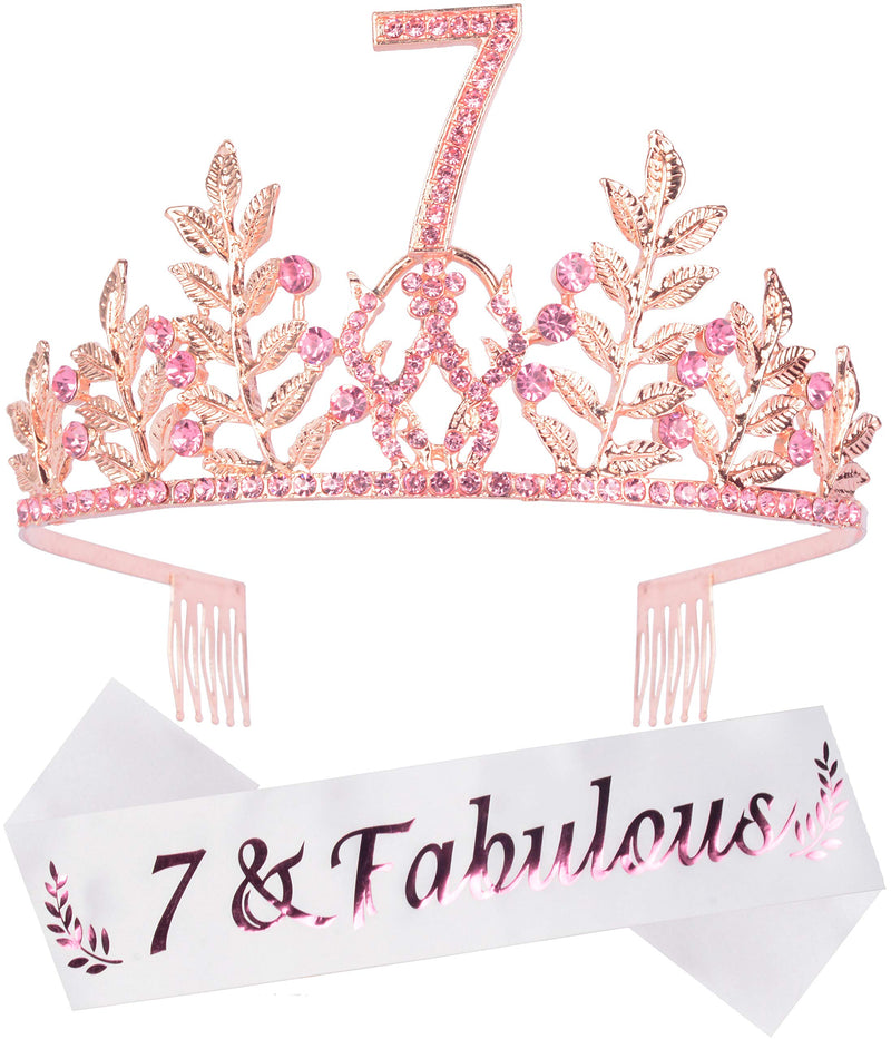 7th Birthday Gifts for Girls,7th Birthday Tiara and Sash,7 Fabulous Sash and Crystal