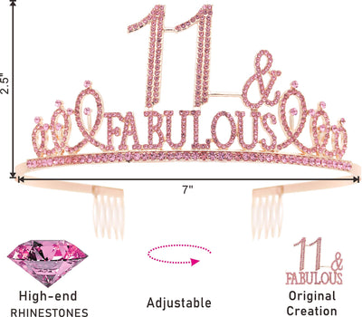 11th Birthday Gifts for Girl,11th Birthday Tiara and Sash Pink,11th Birthday Decorations