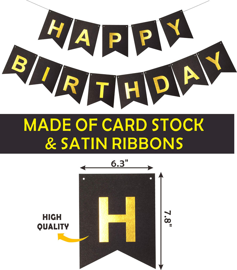 Birthday Decoration Supplies, Black and Gold Happy Birthday Bunting Banner | Its My Fing