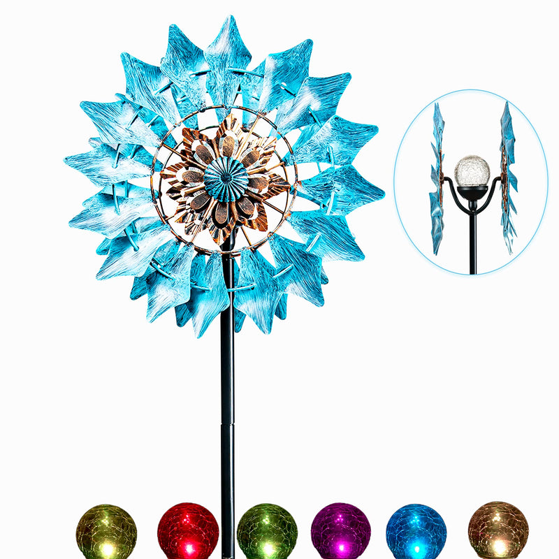 Solar Wind Spinner New Azure 75In Multi-Color Seasonal Led Lighting Solar Powered Glass