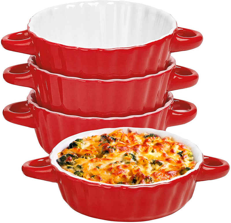 Bake And Serve - 10oz. Oven Safe Set Of 6 Ceramic Souffle Dishes, Round Double Handle