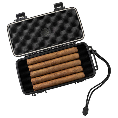 Cigar Travel Humidor Case - 5 Count - Waterproof, Rugged, Crushproof Cigar Humidor