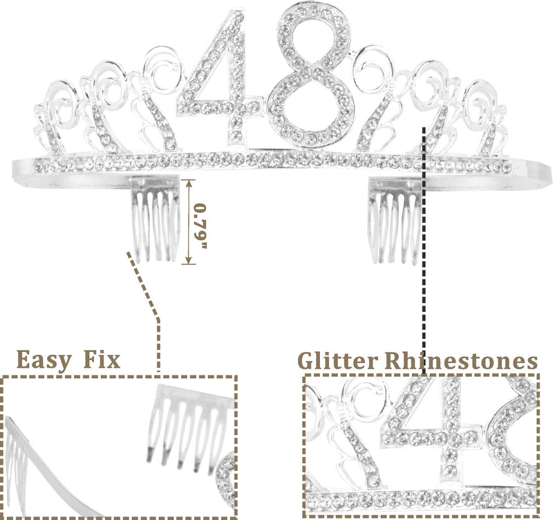 48th Birthday Gifts for Woman, 48th Birthday Tiara and Sash silver, HAPPY 48th Birthday