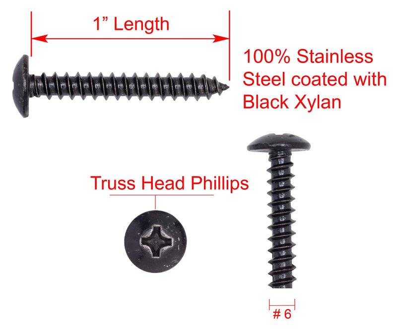 8 X 1-1/4" Stainless Truss Head Phillips Wood Screw, (25pc), Black Xylan Coated 18-8