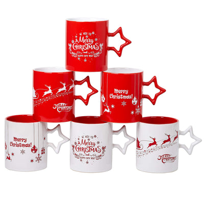 Coffee Mug Set Set of 6 Large-sized 14 Ounce Christmas Theme Ceramic Coffee Mugs