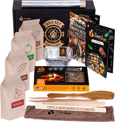 Grill Cooking Set For Smoking: Wood Chips Variety/Smoker Box/Bbq Tools + Grilling