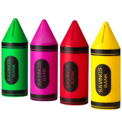 Kicko Crayon Banks - 12 Pack - 6 Inch - for Kids, Party Favors, Stocking Stuffers