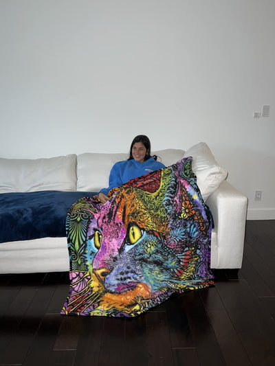 Colorful Cat Fleece Blanket For Bed, 50" X 60" Dean Russo 9 Cat Fleece Throw