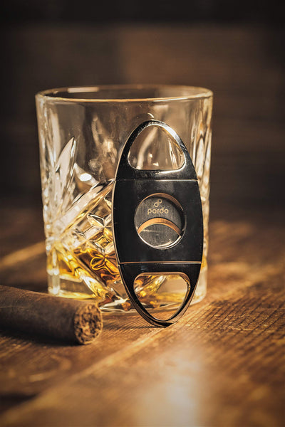 Pardo Cigar Cutter Polished Chrome Gun Metal - Straight Cut, Sharp Stainless Steel Double