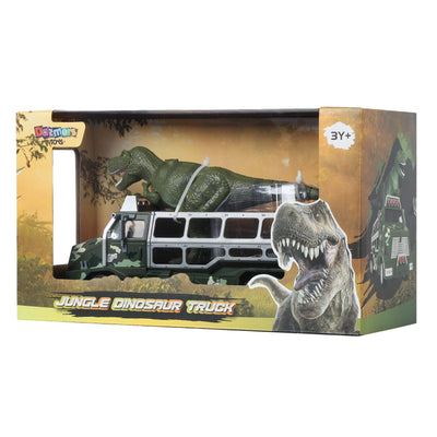 Dinosaur Toys Die-cast Transporter Jungle Truck and 9 Inch Tall Tyrannosaurs Rex Dinosaur