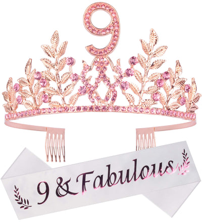 9th Birthday Gifts for Girls, 9th Birthday Tiara and Sash, 9 Fabulous Sash and Crystal