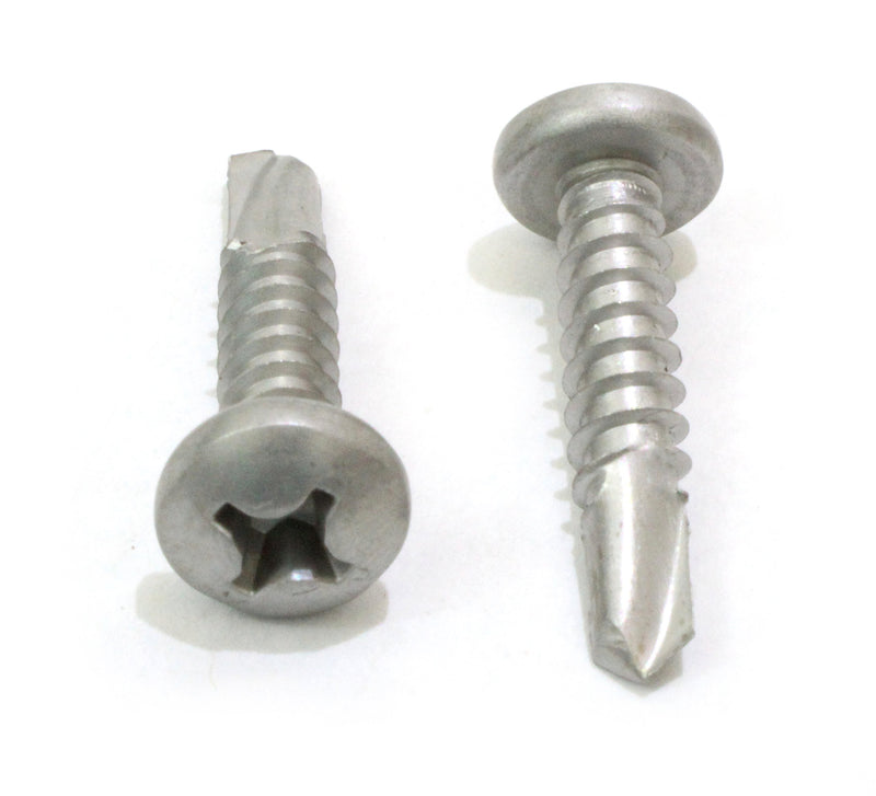 8 X 2" Stainless Pan Head Phillips Self Drilling Screw, (25pc), 410 Stainless Steel Self