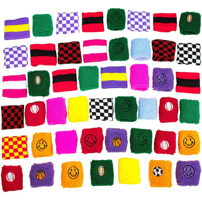 Kicko Wrist Sweatbands Assortment - 48 Pieces of Athletic Cotton Wristbands - Styles May